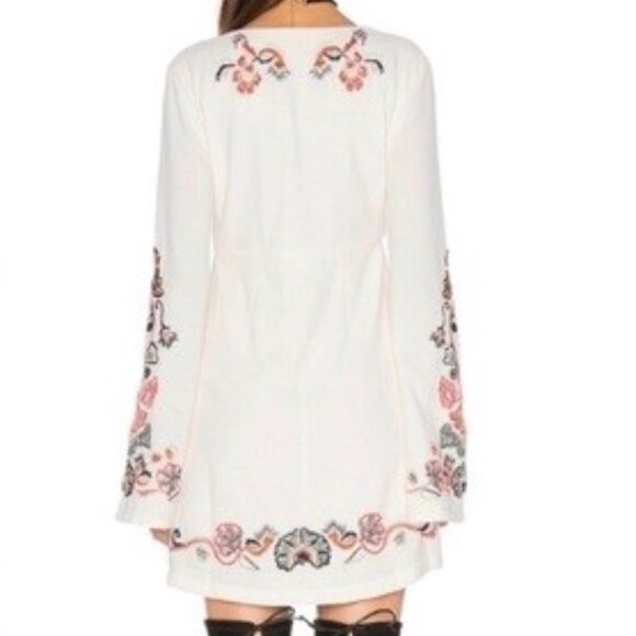 Free People Embroidered Holiday Folk Mini Dress in Ivory Combo - Size 4 - Picture 3 of 15